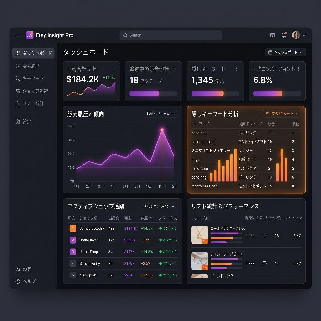 Etsy Insight Pro - Etsyの競合店舗と<span>ベストセラー商品</span>をワンクリックで追跡
